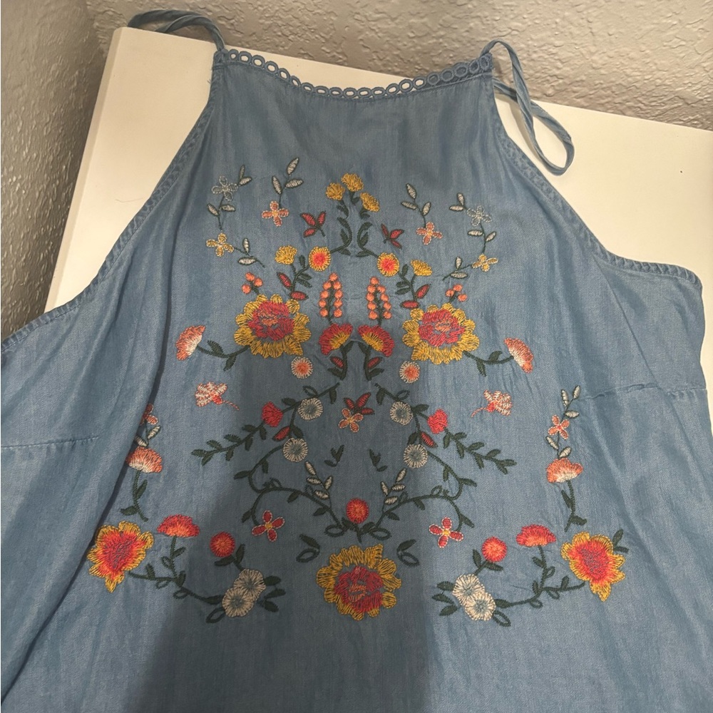 Blue Floral Embroidered Top